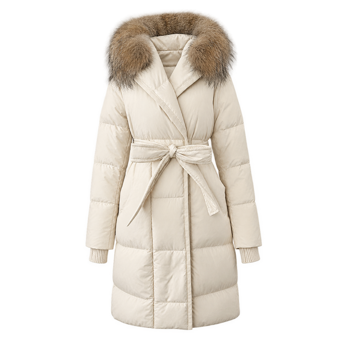 Lyon Vinterkappa Beige med tvättbjörnspäls